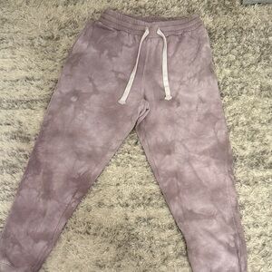 KATIE J Purple and Gray tie dye sweat pants